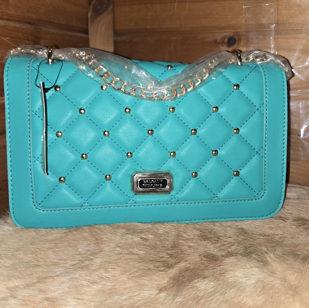 Michael Kors Turquoise Quilted Crossbody Bag with Gold Hardware